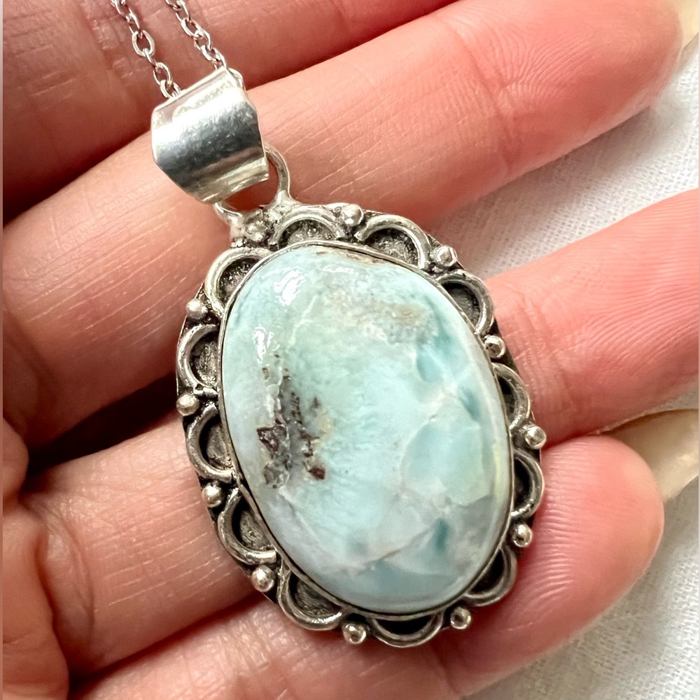 925 Calming Caribbean Larimar Pendant Necklace
